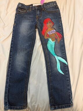 Vigoss Dark Wash Jeans with Red-Haired Mermaid and Teal Tail